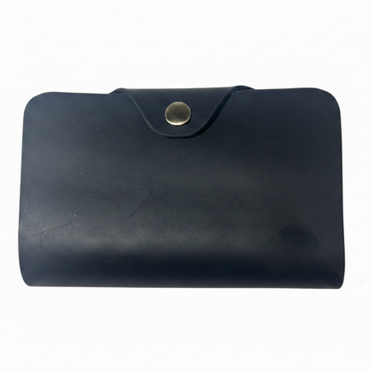 VIVACE WALLET: BLACK MEDIUM GENUINE LEATHER WALLET WITH CLIP FRONT VIEW