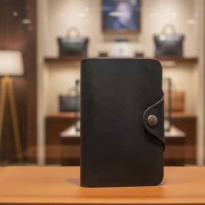 VIVACE WALLET: BLACK MEDIUM GENUINE LEATHER WALLET WITH CLIP LIFESTYLE