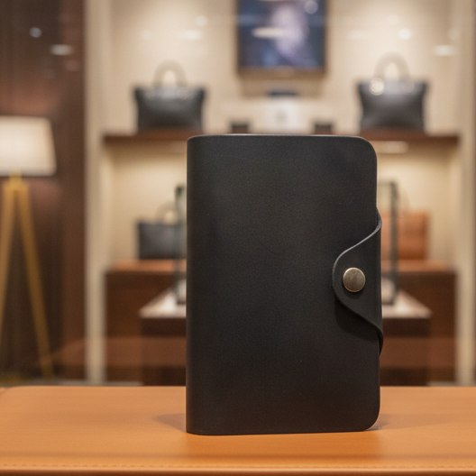 VIVACE WALLET: BLACK MEDIUM GENUINE LEATHER WALLET WITH CLIP LIFESTYLE