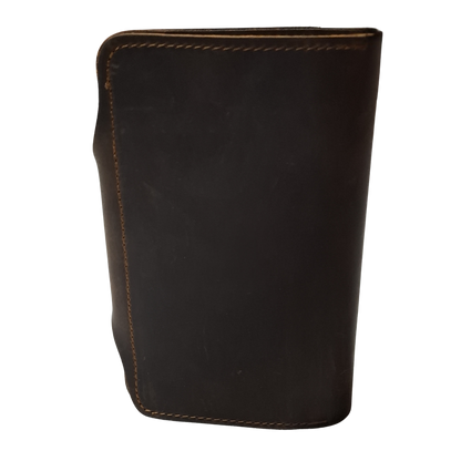 VIVACE WALLET: DARK COFFEE MEDIUM GENUINE LEATHER WALLET WITH CLIP BACK