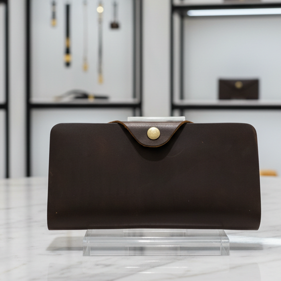 VIVACE WALLET: D COFFEE LARGE GENUINE LEATHER WALLET WITH CLIP