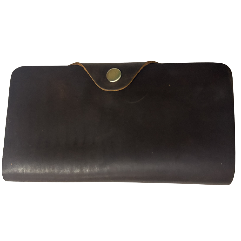 VIVACE WALLET: D COFFEE LARGE GENUINE LEATHER WALLET WITH CLIP FRONT VIEW