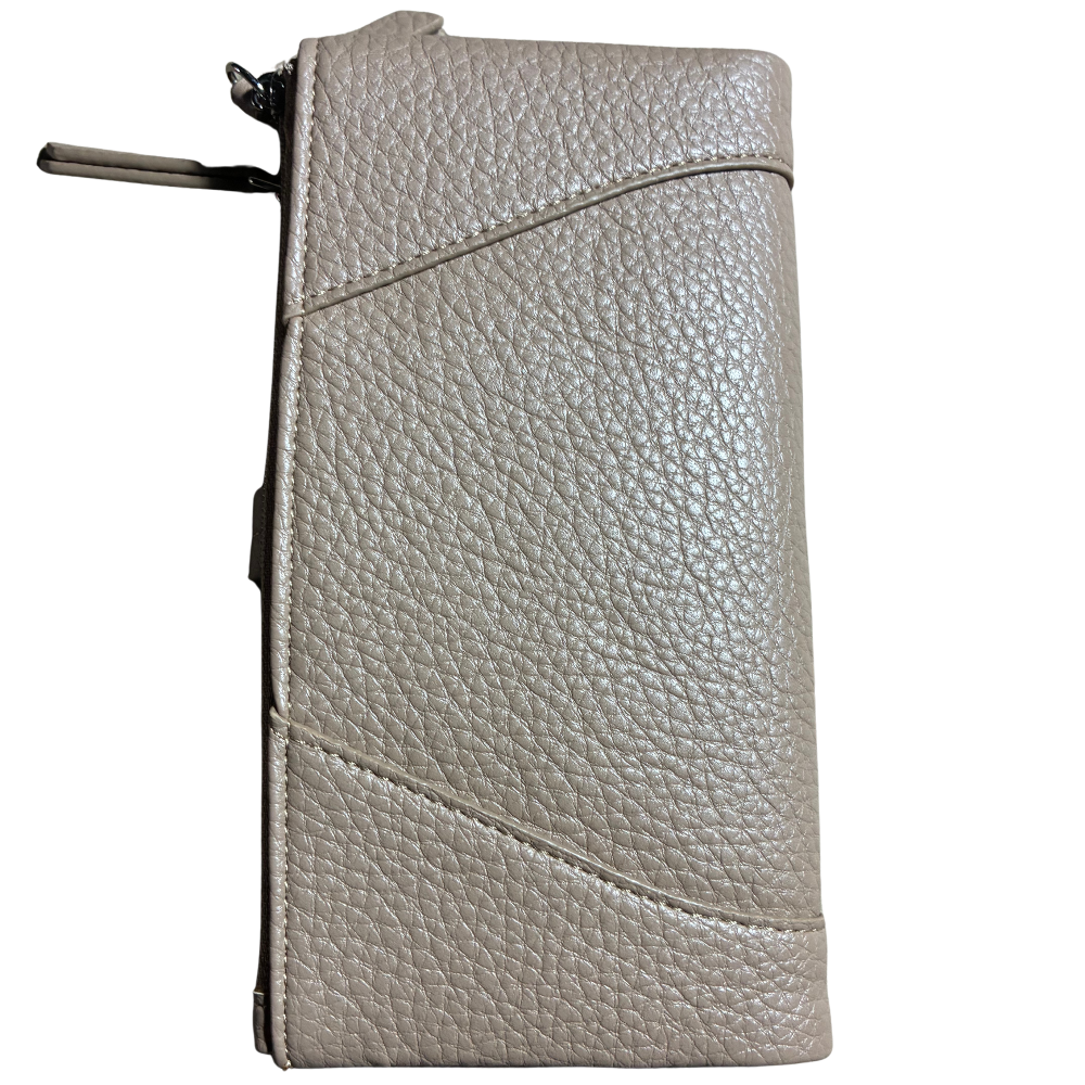 VIVACE WALLET:  KHAKI LARGE Soft PU Leather Tectured Purse BACK VIEW