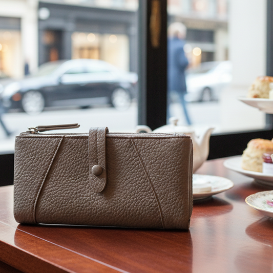 VIVACE WALLET:  KHAKI LARGE Soft PU Leather Tectured Purse HERO