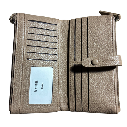 VIVACE WALLET:  KHAKI LARGE Soft PU Leather Tectured Purse OPEN VIEW