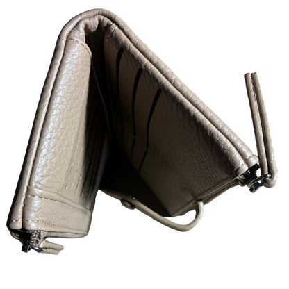 VIVACE WALLET:  KHAKI LARGE Soft PU Leather Tectured Purse TOP OPEN