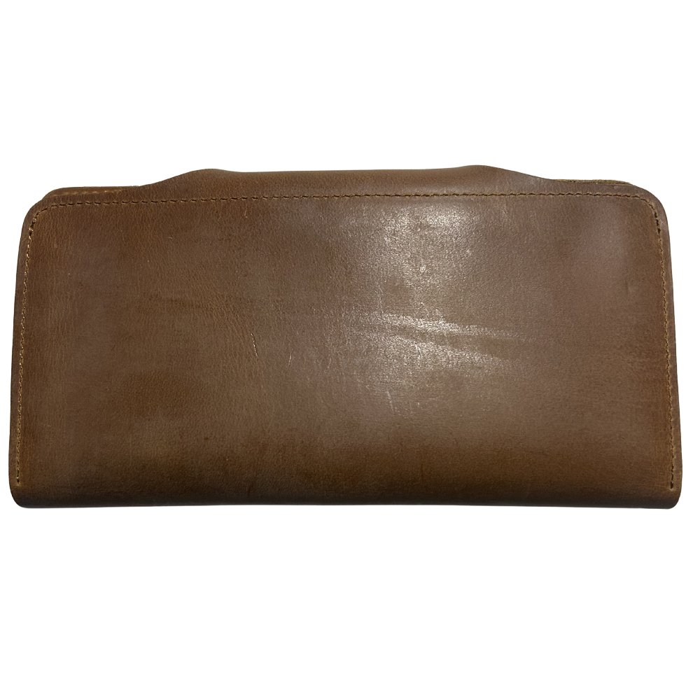 VIVACE WALLET: TAN BROWN LARGE GENUINE LEATHER WALLET WITH CLIP BACK VIEW
