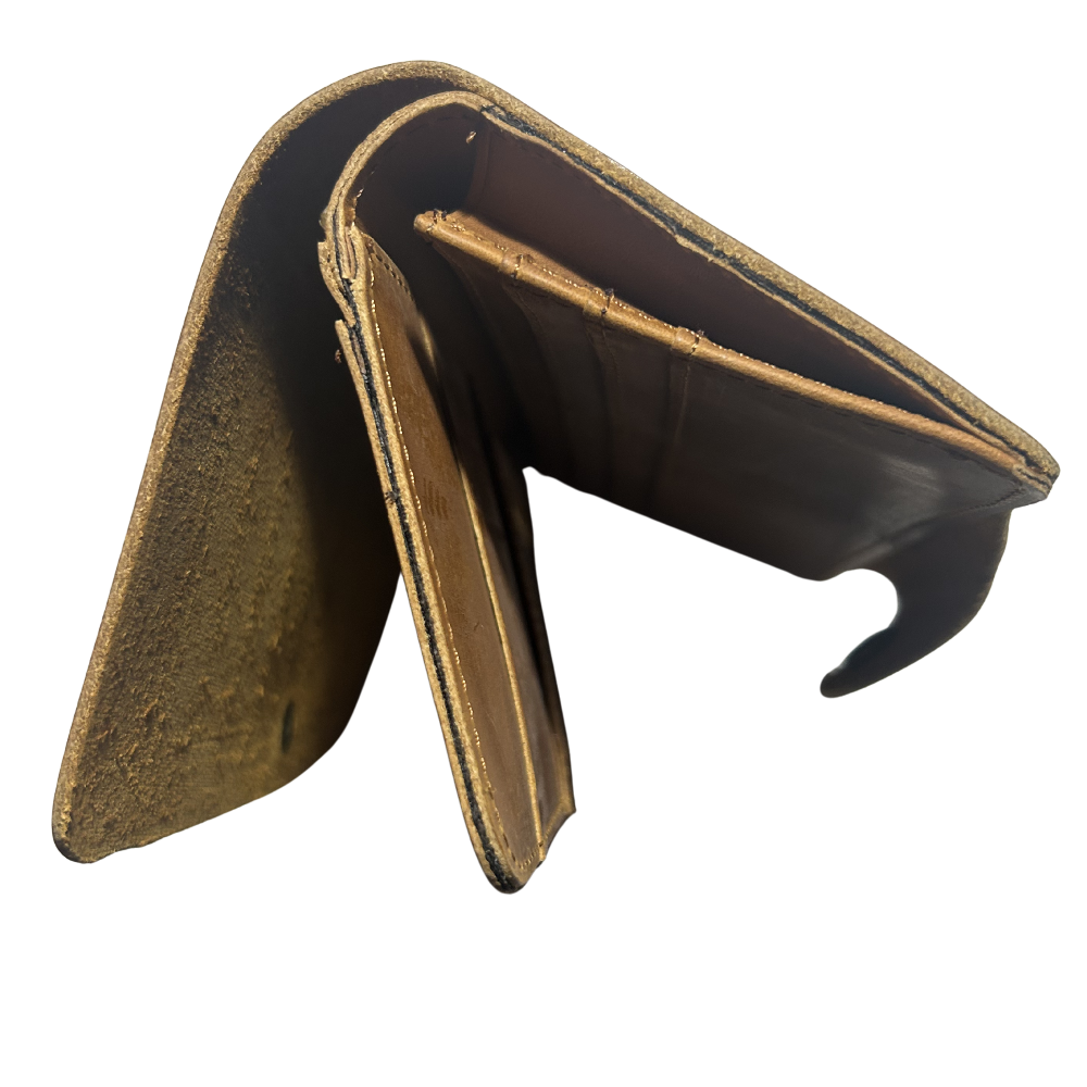 VIVACE WALLET: TAN BROWN LARGE GENUINE LEATHER WALLET WITH CLIP  TOP OPEN VIEW