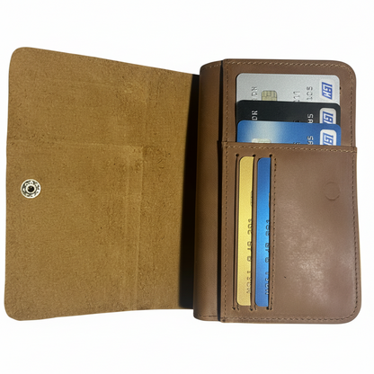 VIVACE WALLET: TAN, BROWN MEDIUM GENUINE LEATHER WALLET WITH CLIP CARDS