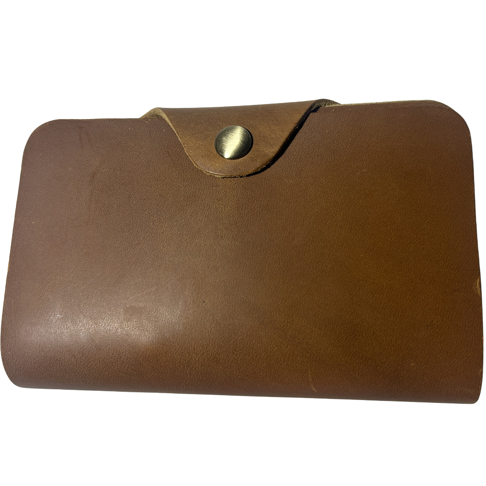 VIVACE WALLET: TAN, BROWN MEDIUM GENUINE LEATHER WALLET WITH CLIP CLOSED VIEW