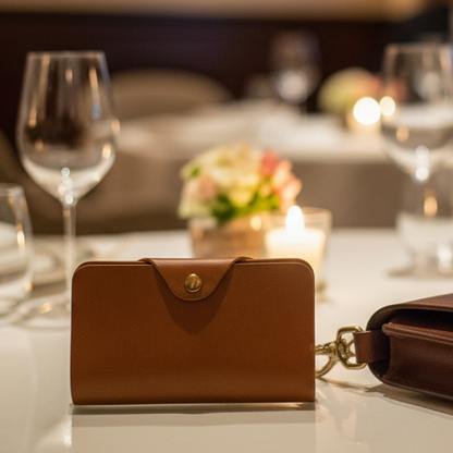 Vivace Wallet: Medium TAN BROWN Genuine Leather with Clip
