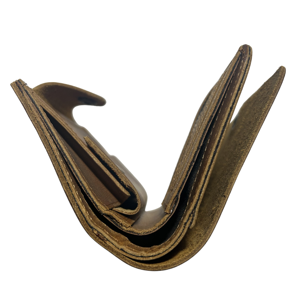 VIVACE WALLET: TAN, BROWN MEDIUM GENUINE LEATHER WALLET WITH CLIP TOP VIEW