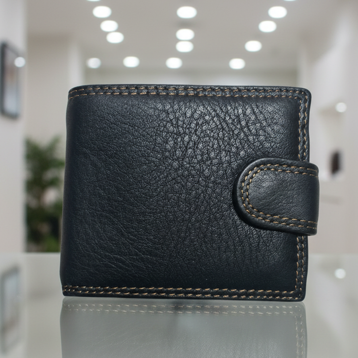 Vivace Men's Wallet: BLACK Genuine Leather with Clip