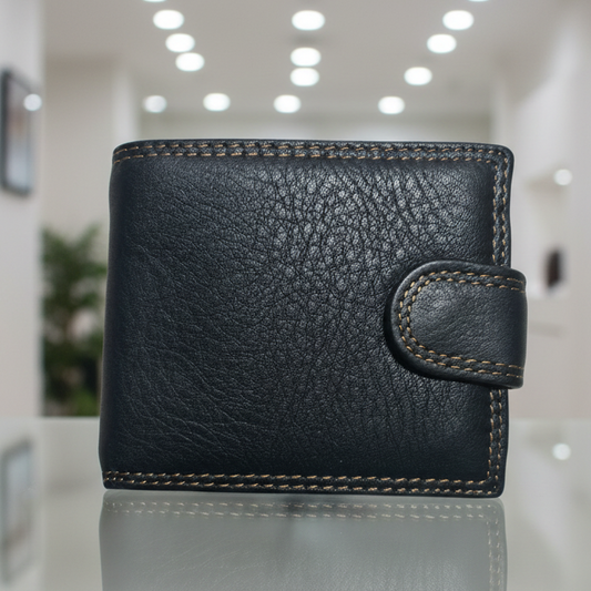 Vivace Men's Wallet: BLACK Genuine Leather with Clip