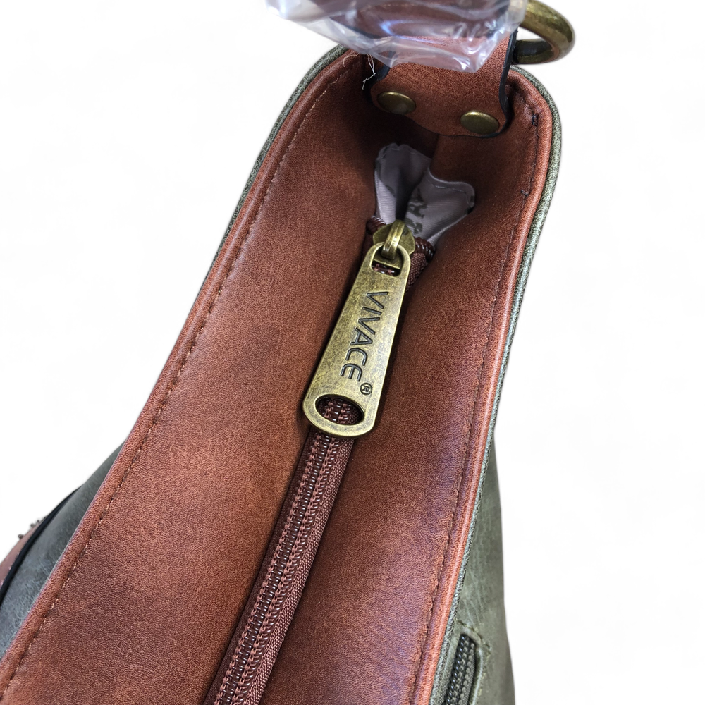 Vivace GREEN PU Leather Handbag with BROWN Trim