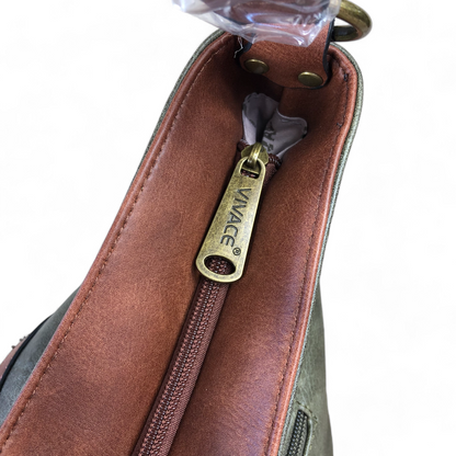 Vivace GREEN PU Leather Handbag with BROWN Trim