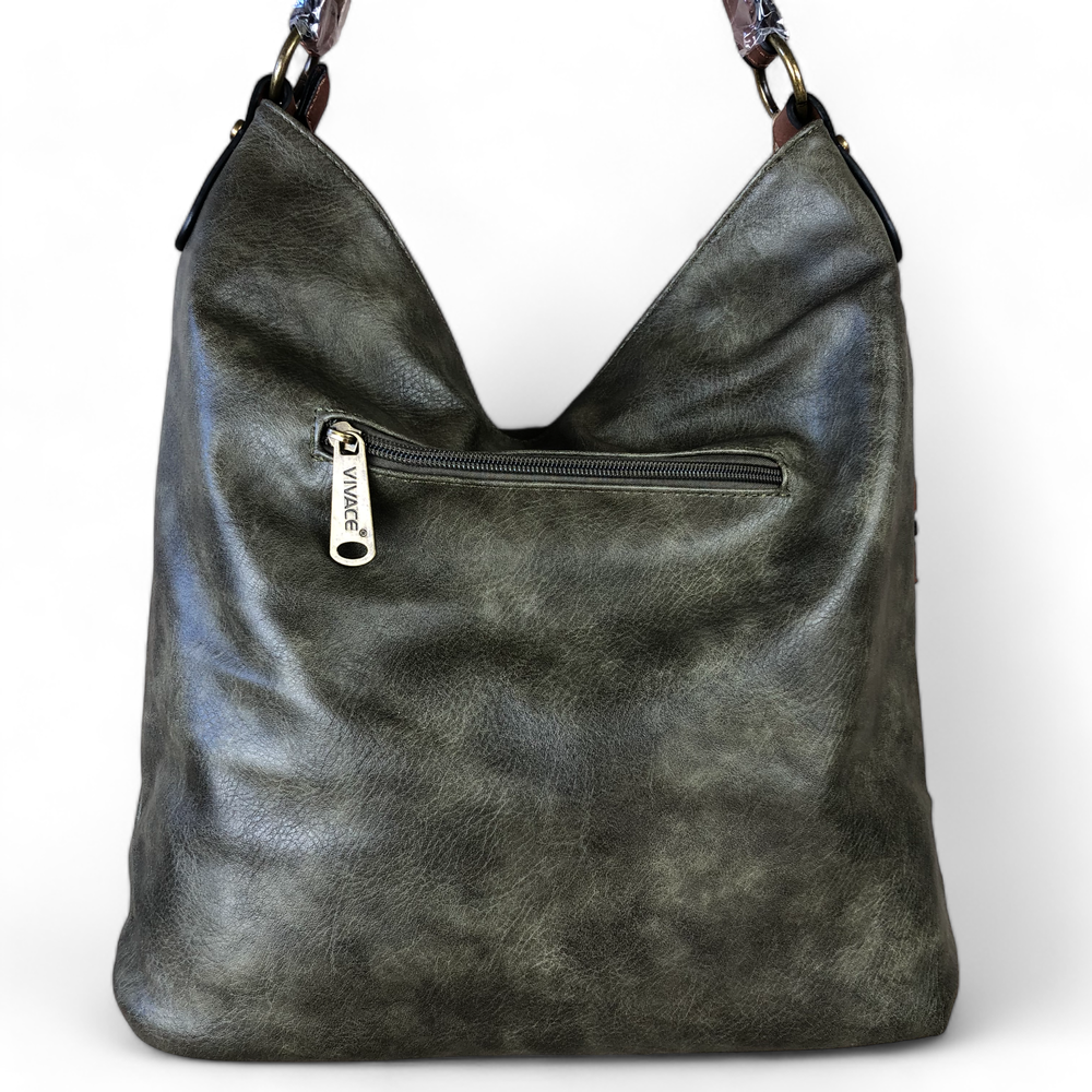 Vivace GREEN PU Leather Handbag with BROWN Trim