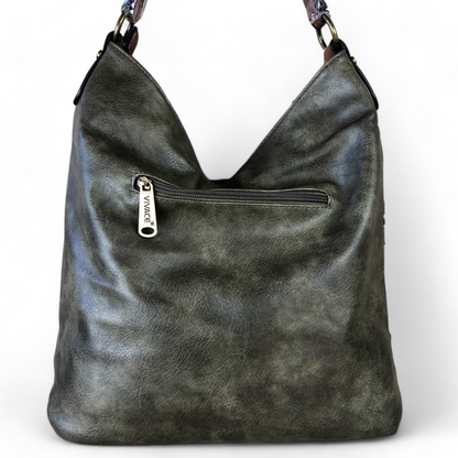 Vivace GREEN PU Leather Handbag with BROWN Trim