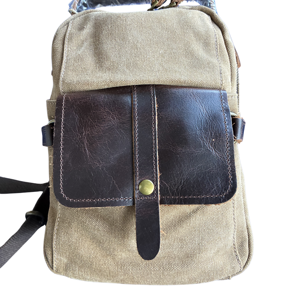 Vivace Cross Body Bag: Vintage BROWN Canvas with Genuine Leather Trim