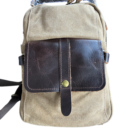 Vivace Cross Body Bag: Vintage BROWN Canvas with Genuine Leather Trim