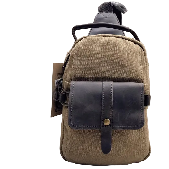 Vivace Cross Body Bag: Vintage BROWN Canvas with Genuine Leather Trim FULL