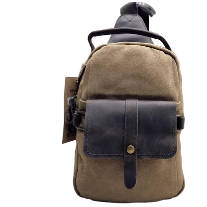 Vivace Cross Body Bag: Vintage BROWN Canvas with Genuine Leather Trim FULL