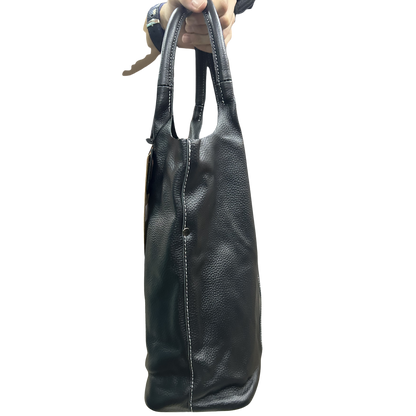 Vivace Handbag: Large BLACK Genuine Leather Shopper Bag with TWIN Handles SIDE