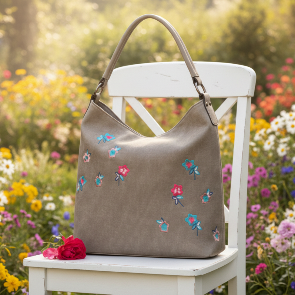 Vivace Handbag: Large KHAKI Spring Blossom Tote bag HERO