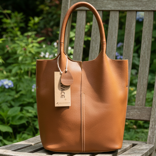 Vivace Handbag: Large TAN Genuine Leather Shopper Bag with TWIN Handles