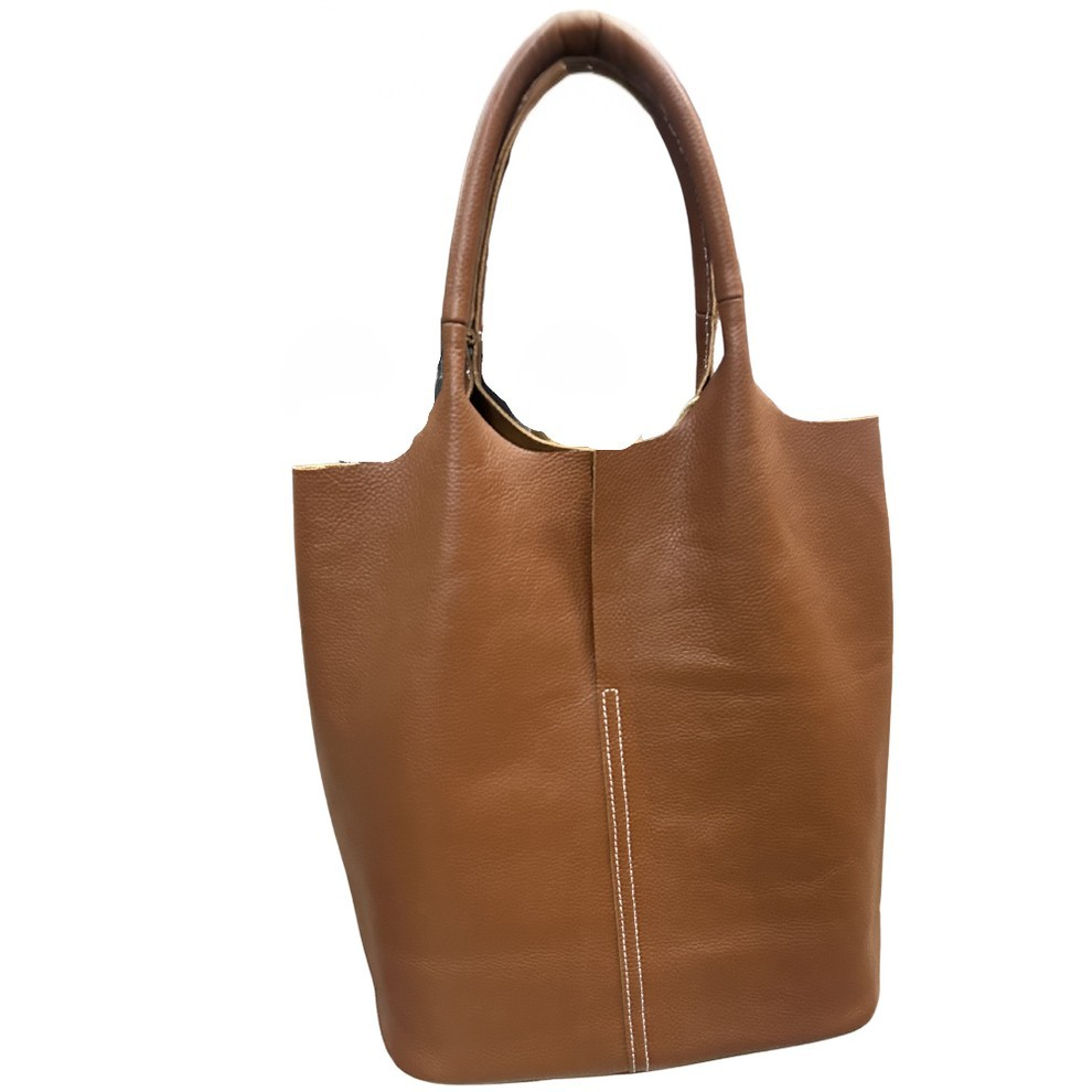 Vivace Handbag: Large TAN Genuine Leather Shopper Bag with TWIN Handles BACK