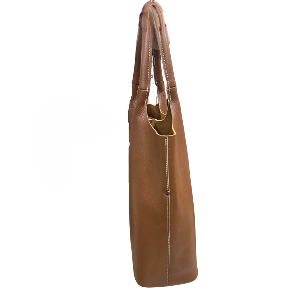 Vivace Handbag: Large TAN Genuine Leather Shopper Bag with TWIN Handles SIDE VIEW