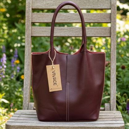 Vivace Handbag: Large WINE RED Genuine Leather Shopper Bag with TWIN Handles