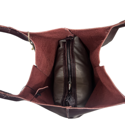 Vivace Handbag: Large WINE RED Genuine Leather Shopper Bag with TWIN Handles OPEN TOP VIEW