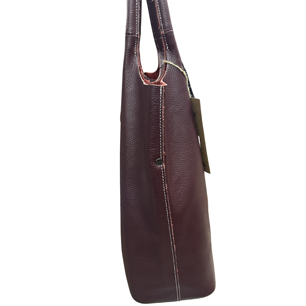 Vivace Handbag: Large WINE RED Genuine Leather Shopper Bag with TWIN Handles SIDE VIEW