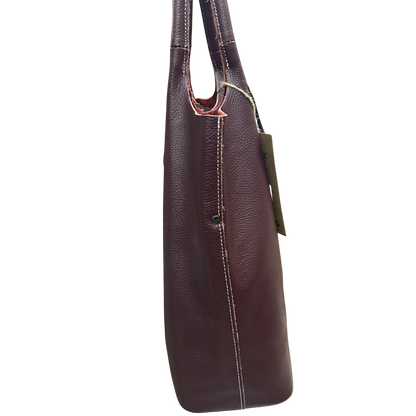 Vivace Handbag: Large WINE RED Genuine Leather Shopper Bag with TWIN Handles SIDE VIEW