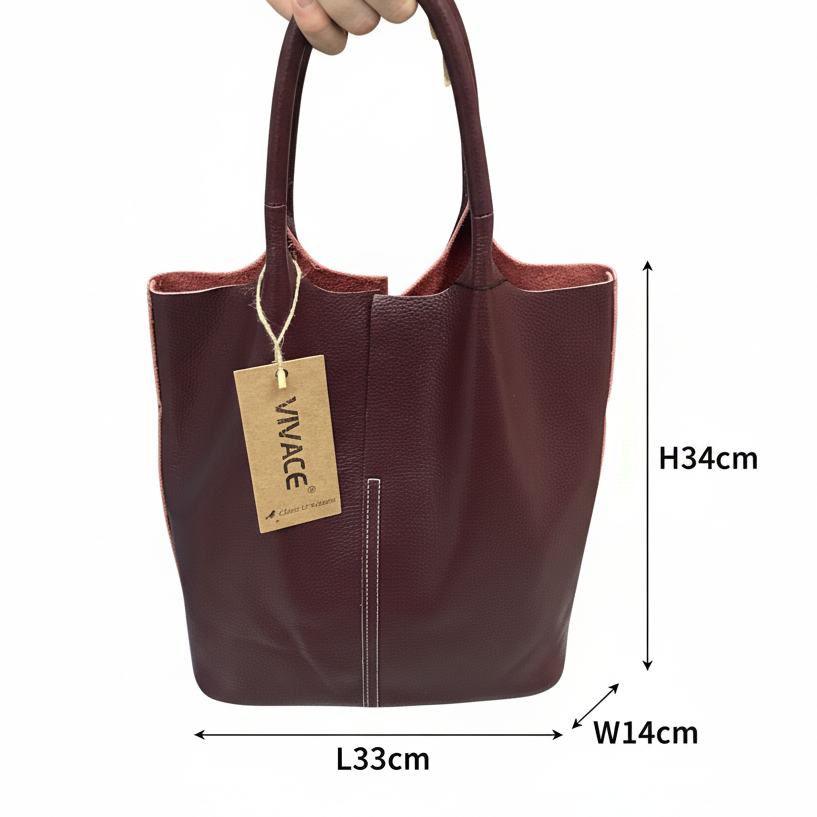 Vivace Handbag: Large WINE RED Genuine Leather Shopper Bag with TWIN Handles SIZED