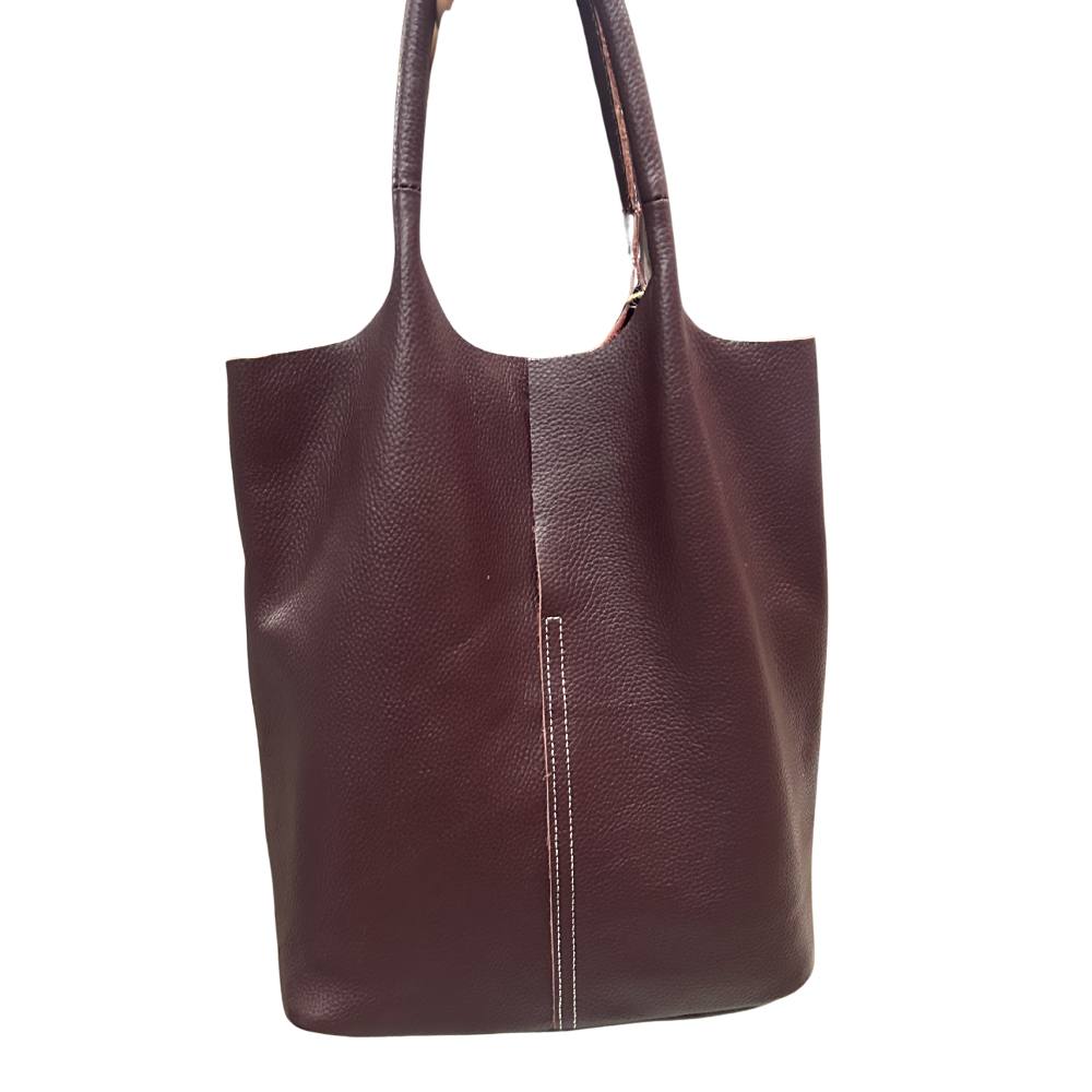 Vivace Handbag: Large WINE RED Genuine Leather Shopper Bag with TWIN Handles VIEW