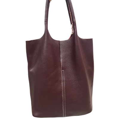 Vivace Handbag: Large WINE RED Genuine Leather Shopper Bag with TWIN Handles VIEW