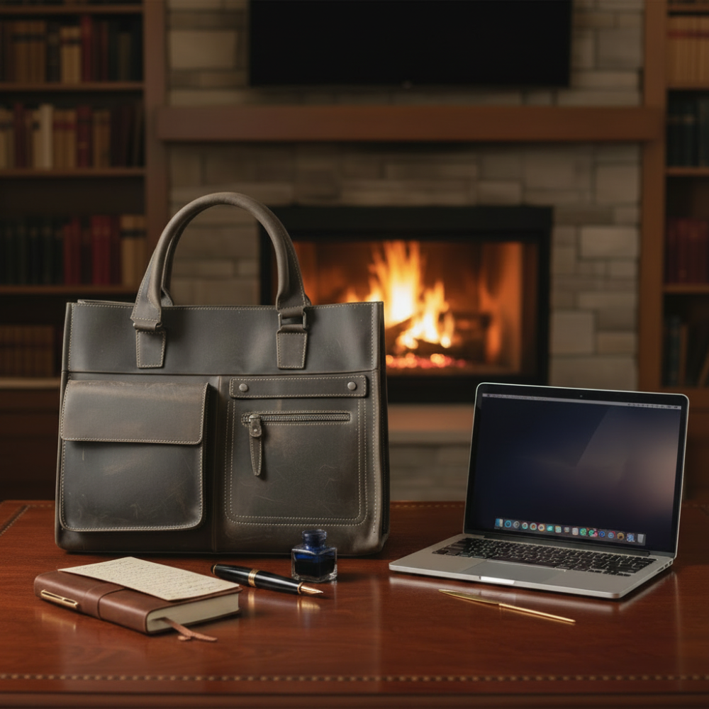 Vivace Laptop Bag: Prestige Dark Coffee Genuine Leather Executive Laptop Bag LIFESTYLE HERO