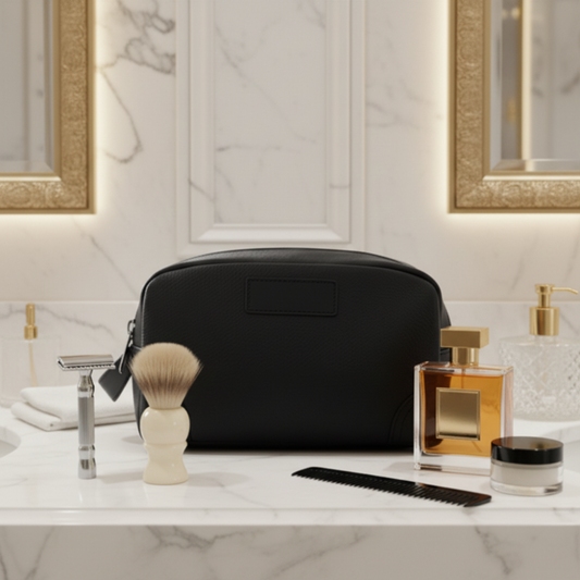 Vivace Men's Toiletry Bag: BLACK Genuine Vanity Bag Hero
