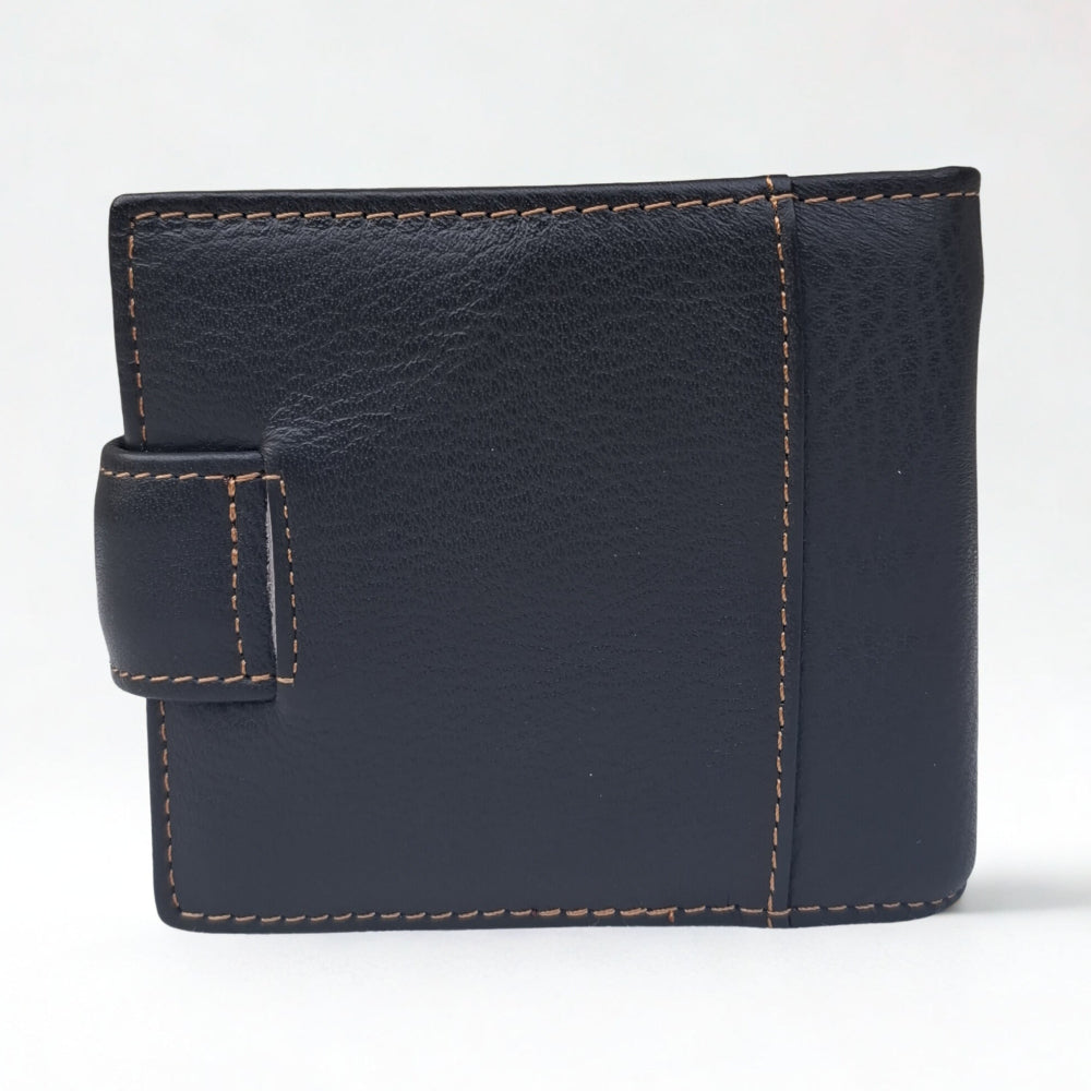 Vivace Men's Wallet: BLACK Genuine Leather Wallet with Clip and Inner Zip BACK