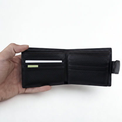 Vivace Men's Wallet: BLACK Genuine Leather Wallet with Clip and Inner Zip detailing OPE CARD SLOTS