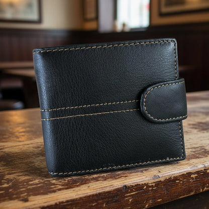 Leather Wallet: BLACK VIVACE MENS Genuine Leather Wallet with Clip and TOPSTICH