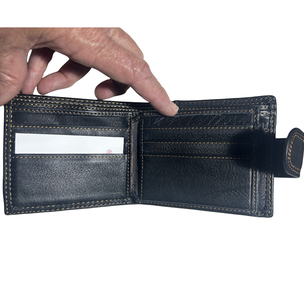 Vivace Men's Wallet: BLACK Genuine Leather with Clip OPEN 