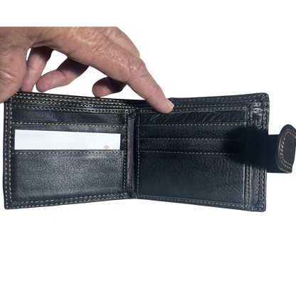 Vivace Men's Wallet: BLACK Genuine Leather with Clip OPEN 