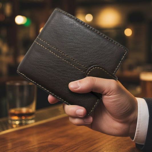 Vivace Men's Wallet: COFFEE BROWN Genuine Leather Wallet with Clip and TOPSTICH