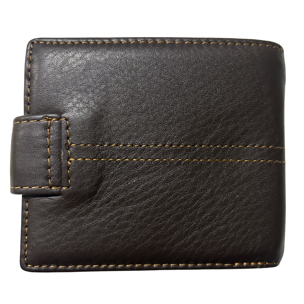 Vivace Men's Wallet: COFFEE BROWN Genuine Leather Wallet with Clip and TOPSTICH BACK