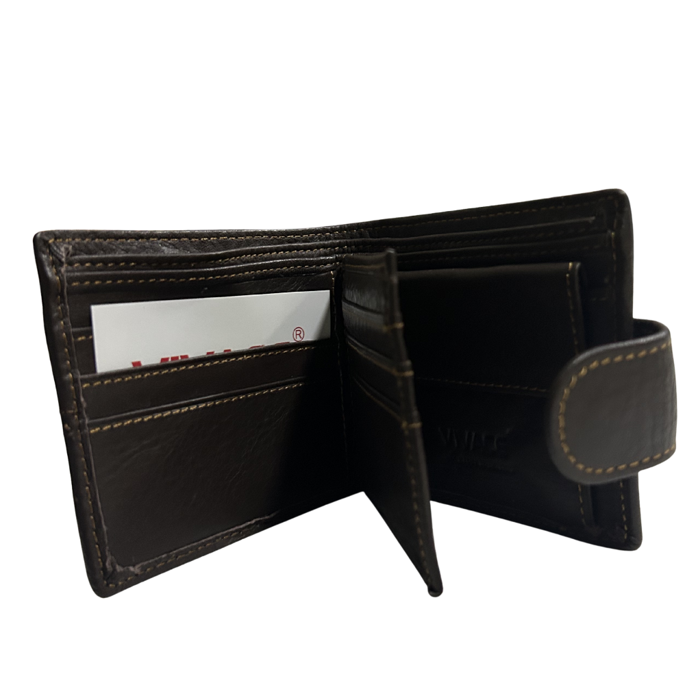 Vivace Men's Wallet: COFFEE BROWN Genuine Leather Wallet with Clip and TOPSTICH BACK CARD POCKET OPEN