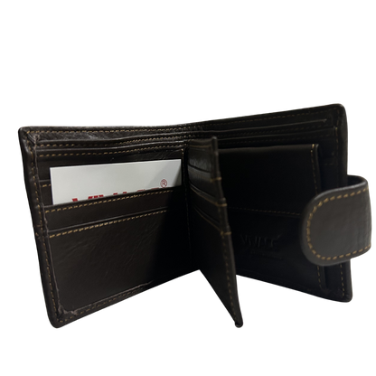 Vivace Men's Wallet: COFFEE BROWN Genuine Leather Wallet with Clip and TOPSTICH BACK CARD POCKET OPEN