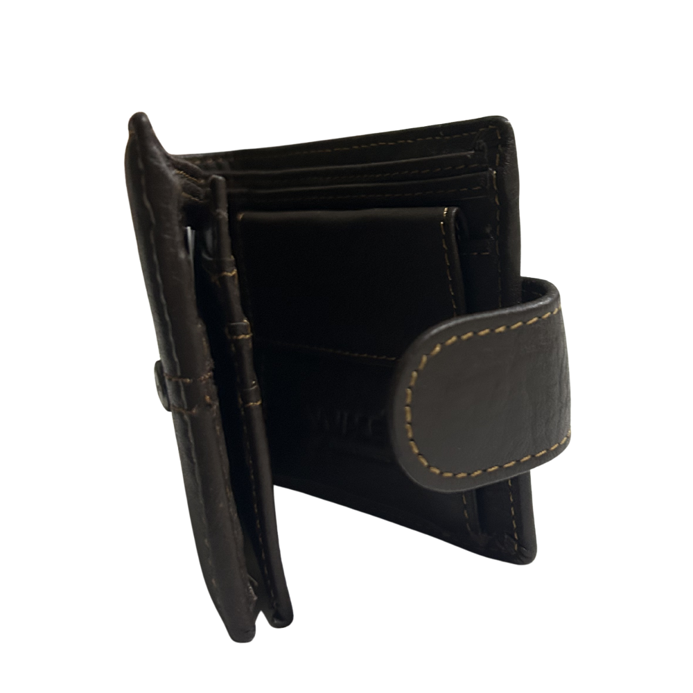 Vivace Men's Wallet: COFFEE BROWN Genuine Leather Wallet with Clip and TOPSTICH BACK OPEN